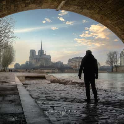 Tunnel into Notre Dame de Paris, France