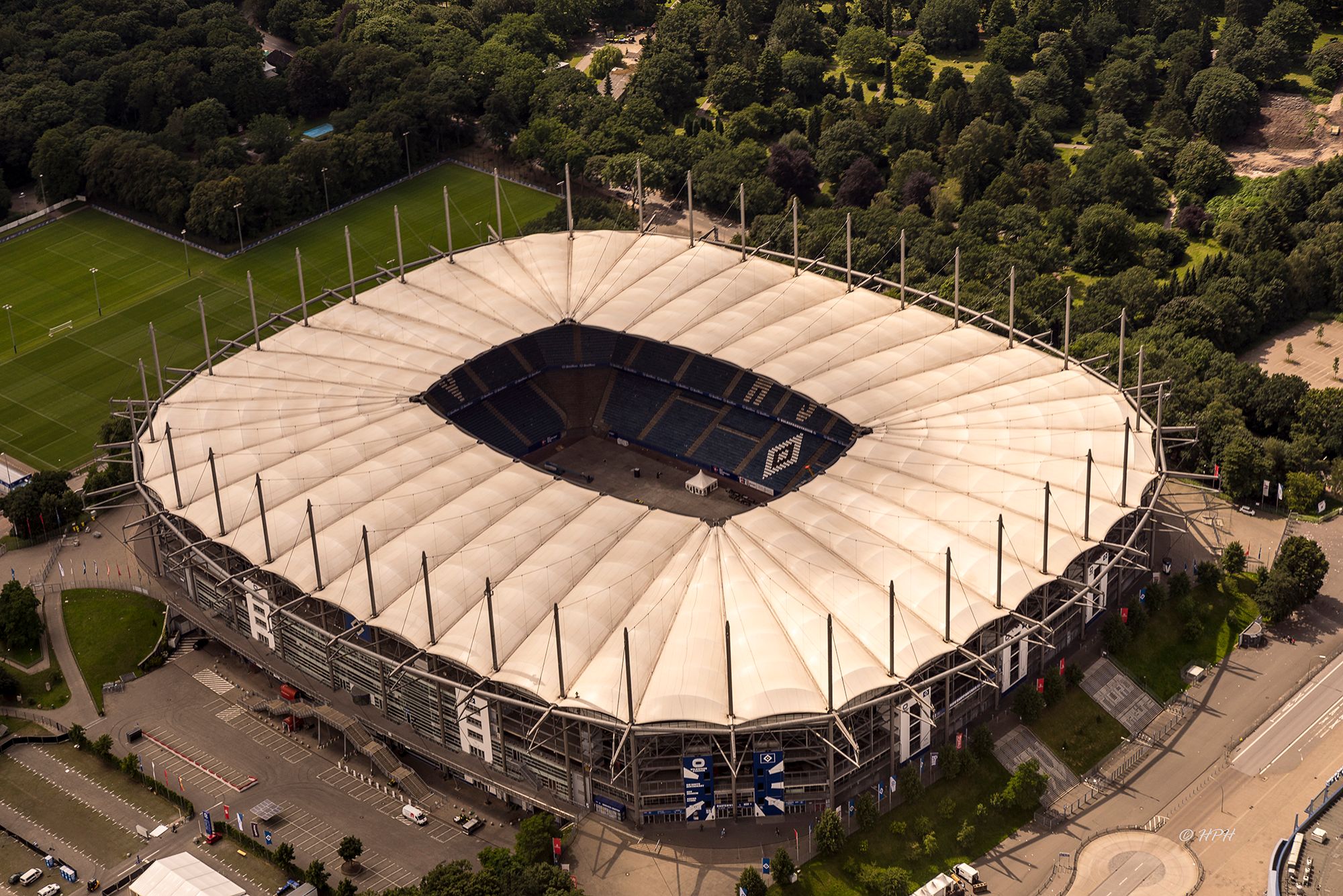 Aerial view of the soccer stadium in Hamburg, Germany