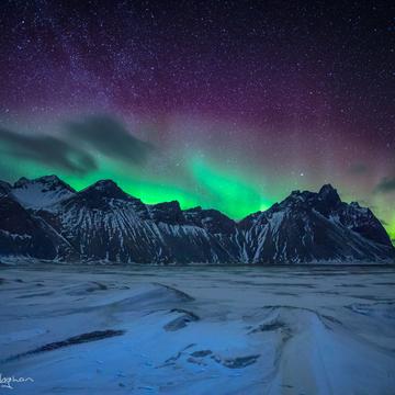 Aurora borealis at Vestrahorn Mountain, Iceland