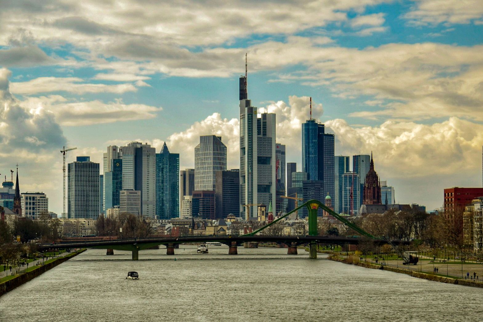 View from “Deutschherrenbridge“, Frankfurt am Main, Germany