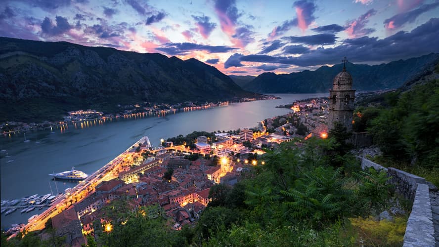Kotor harbour from Church of Our Lady of Remedy