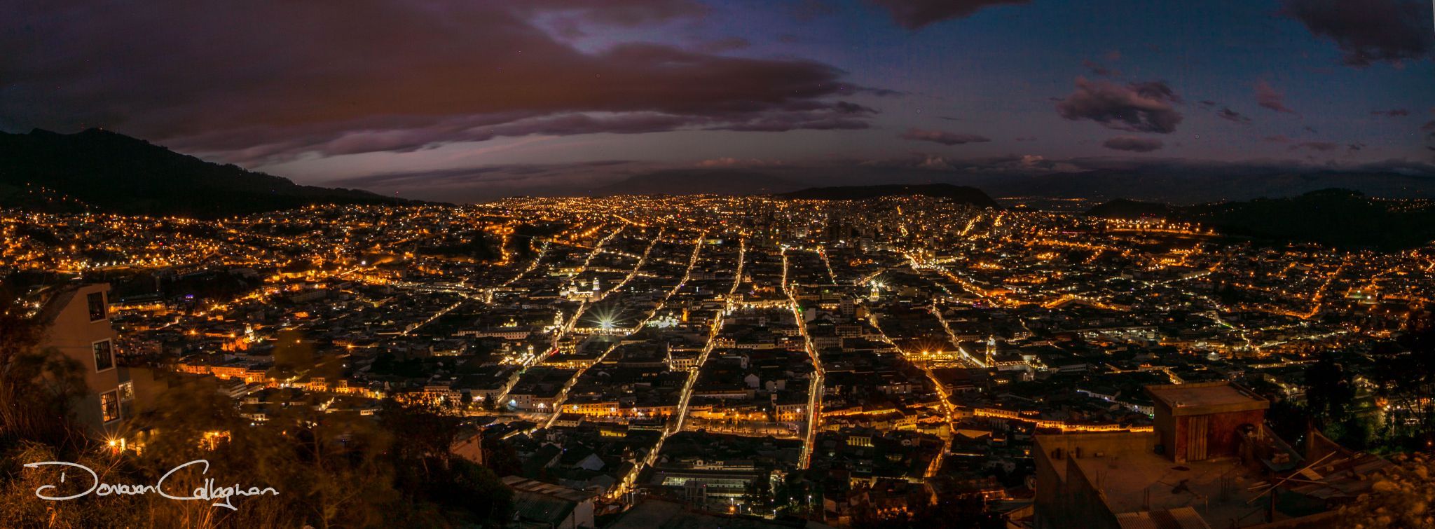 Quito city at night pano, Ecuador