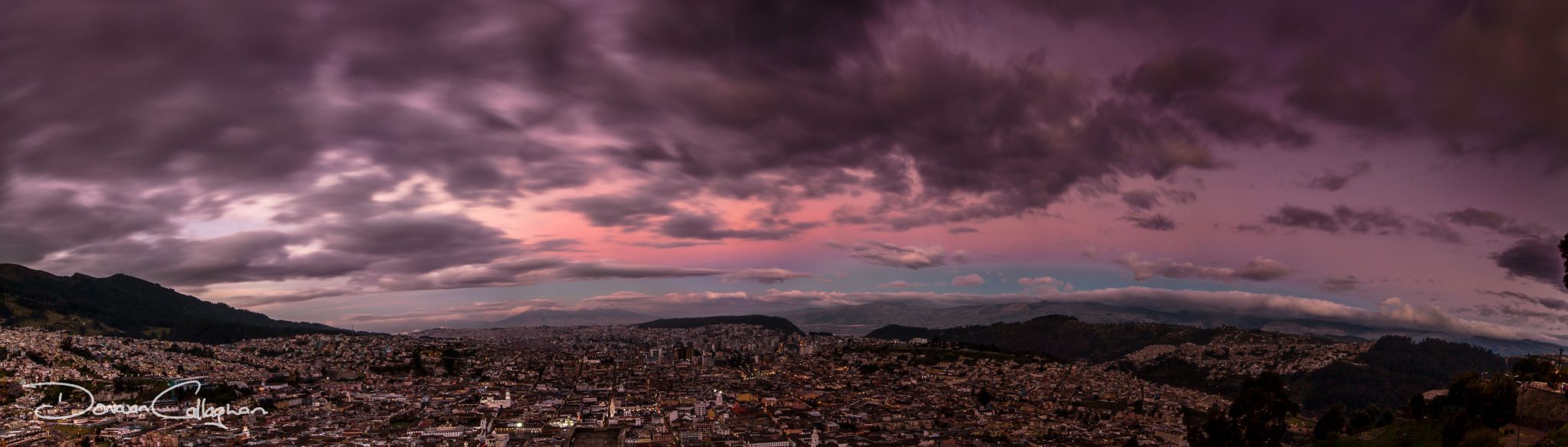 Quito city at night pano, Ecuador