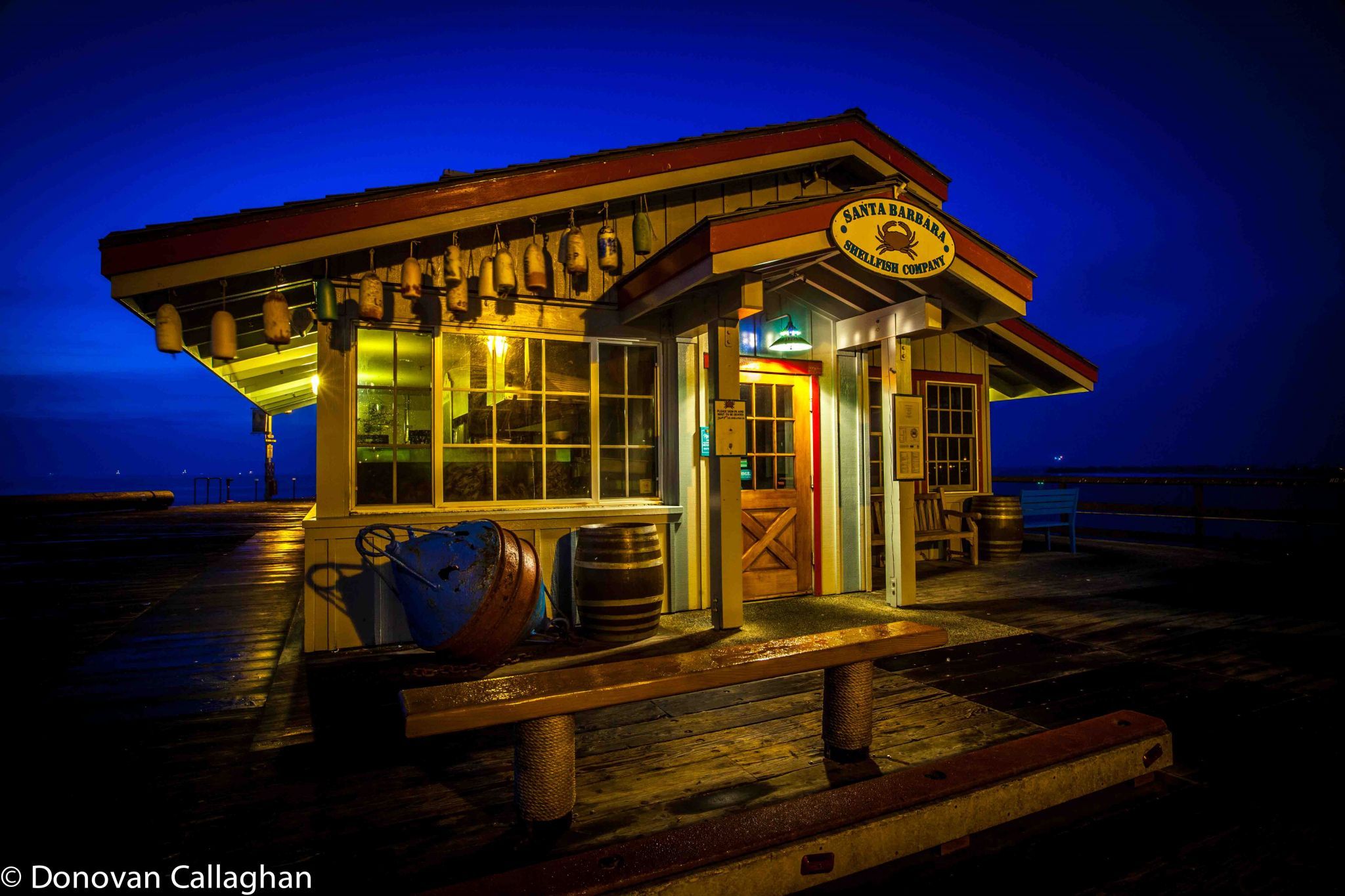 Santa Barbara Shell Fish company at dawn, USA