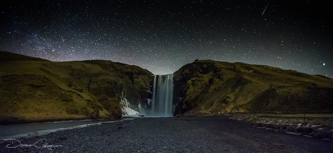 Skogafoss waterfall at night