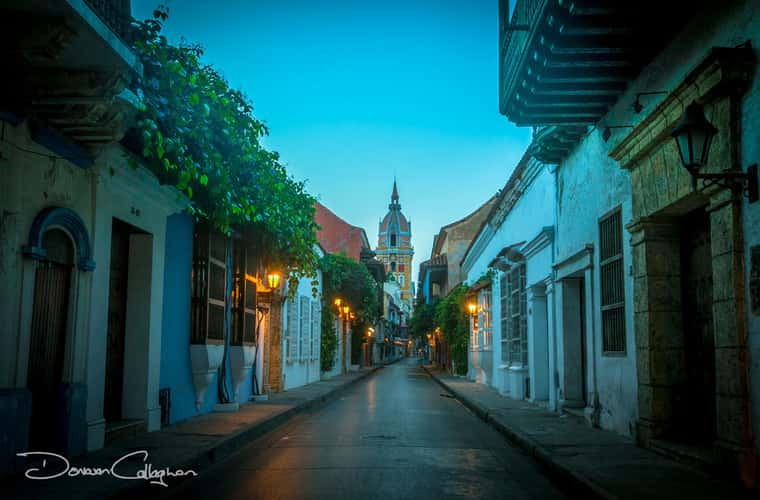 Sunrise on the streets of Cartagena, Colombia