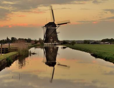 Sunset on Driemanspolder Windmills in Stompwijk