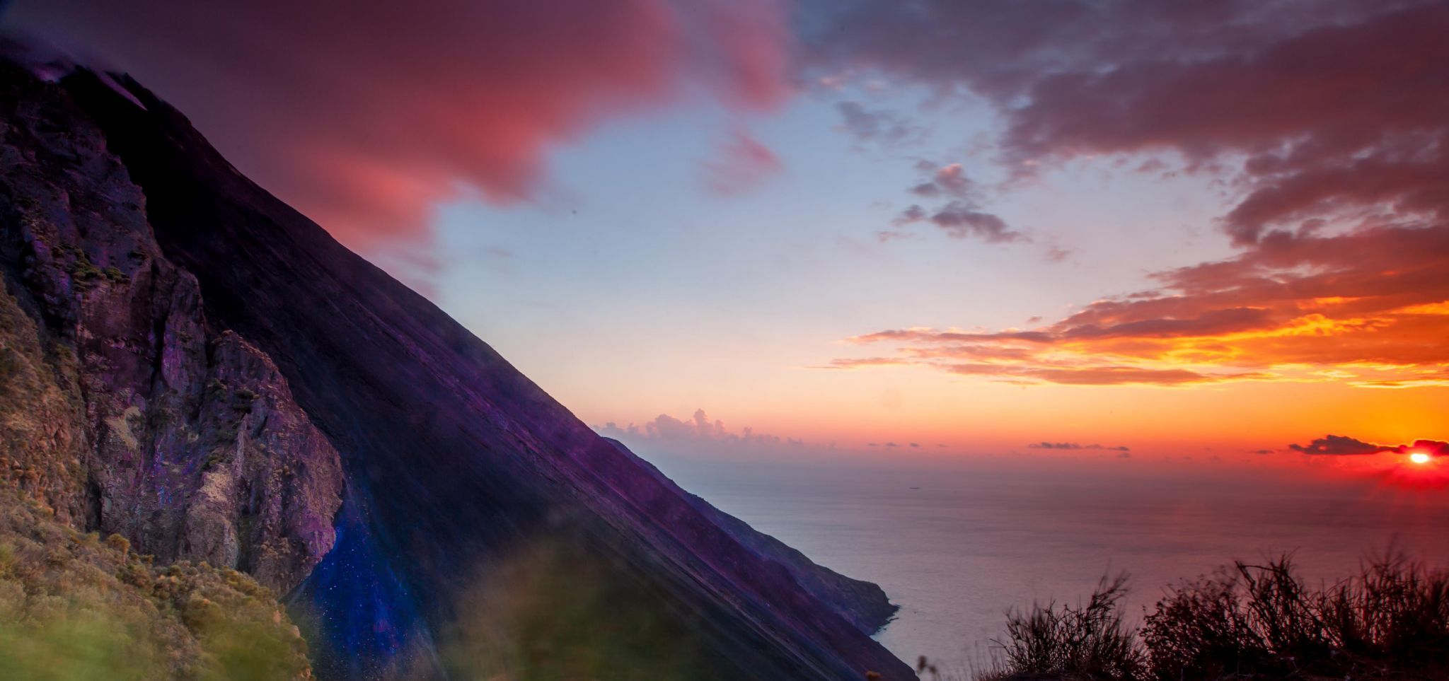 Sunset on the side of the Volcano Stromboli, Italy