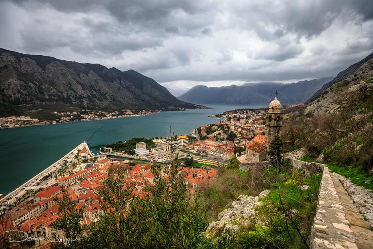 Kotor harbour from Church of Our Lady of Remedy