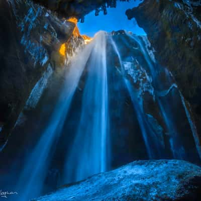 Waterfall inside cave Gljúfrabúi Iceland, Iceland