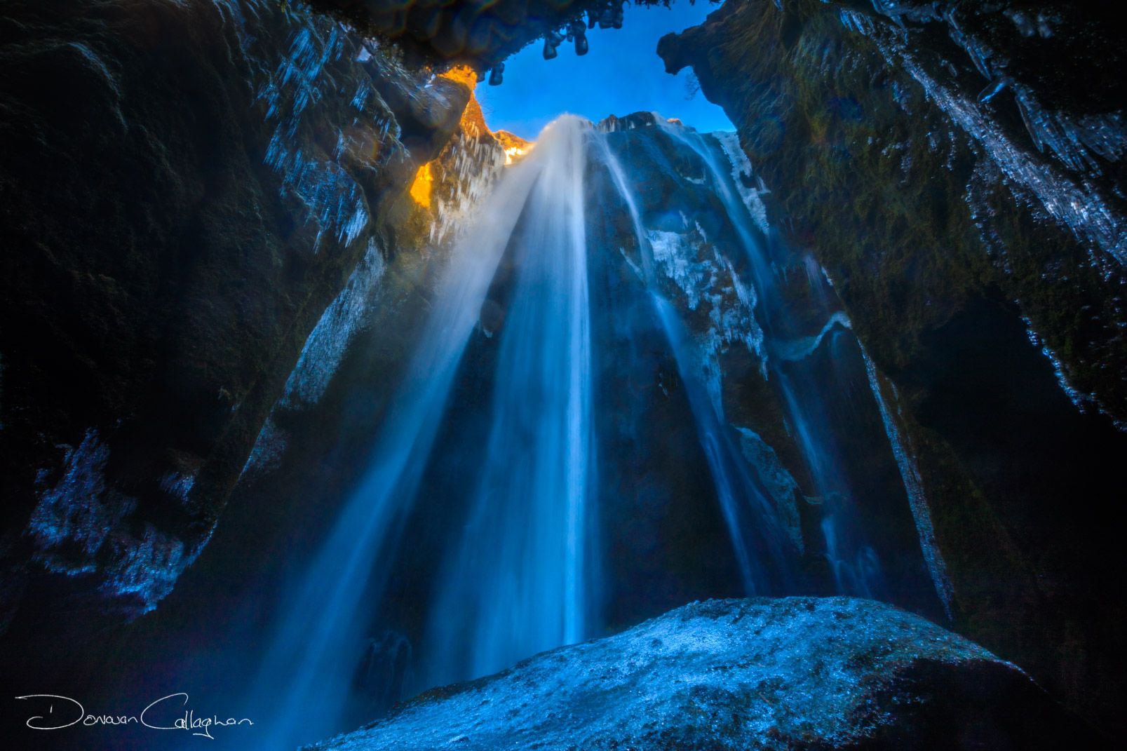 Waterfall inside cave Gljúfrabúi Iceland, Iceland