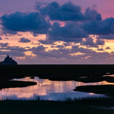 After sunset, blue hour at the Mont-Saint-Michel, France