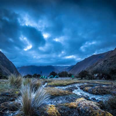 Inka Trail Camp site at dawn, Peru