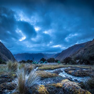 Inka Trail Camp site at dawn, Peru