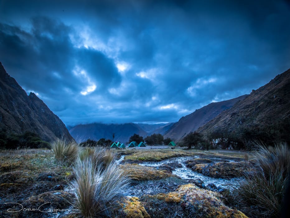 Inka Trail Camp site at dawn, Peru