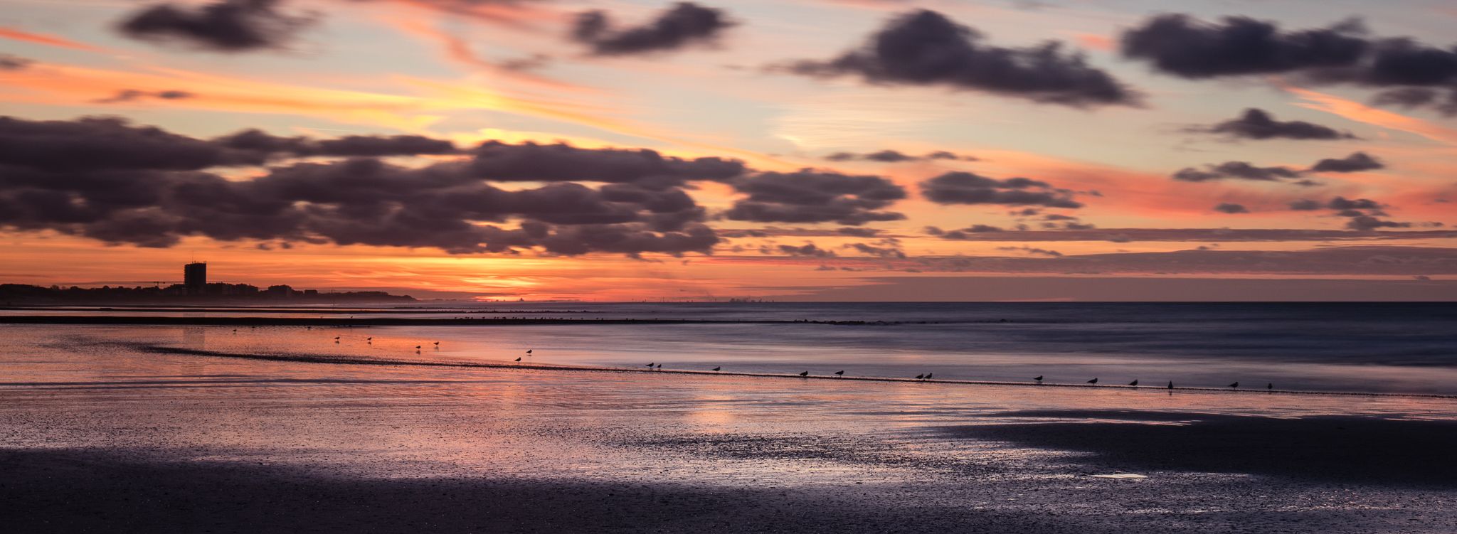 Beach at low tide, just after sunset..., Belgium