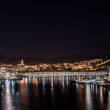 Malaga At Night From Cruise, Spain