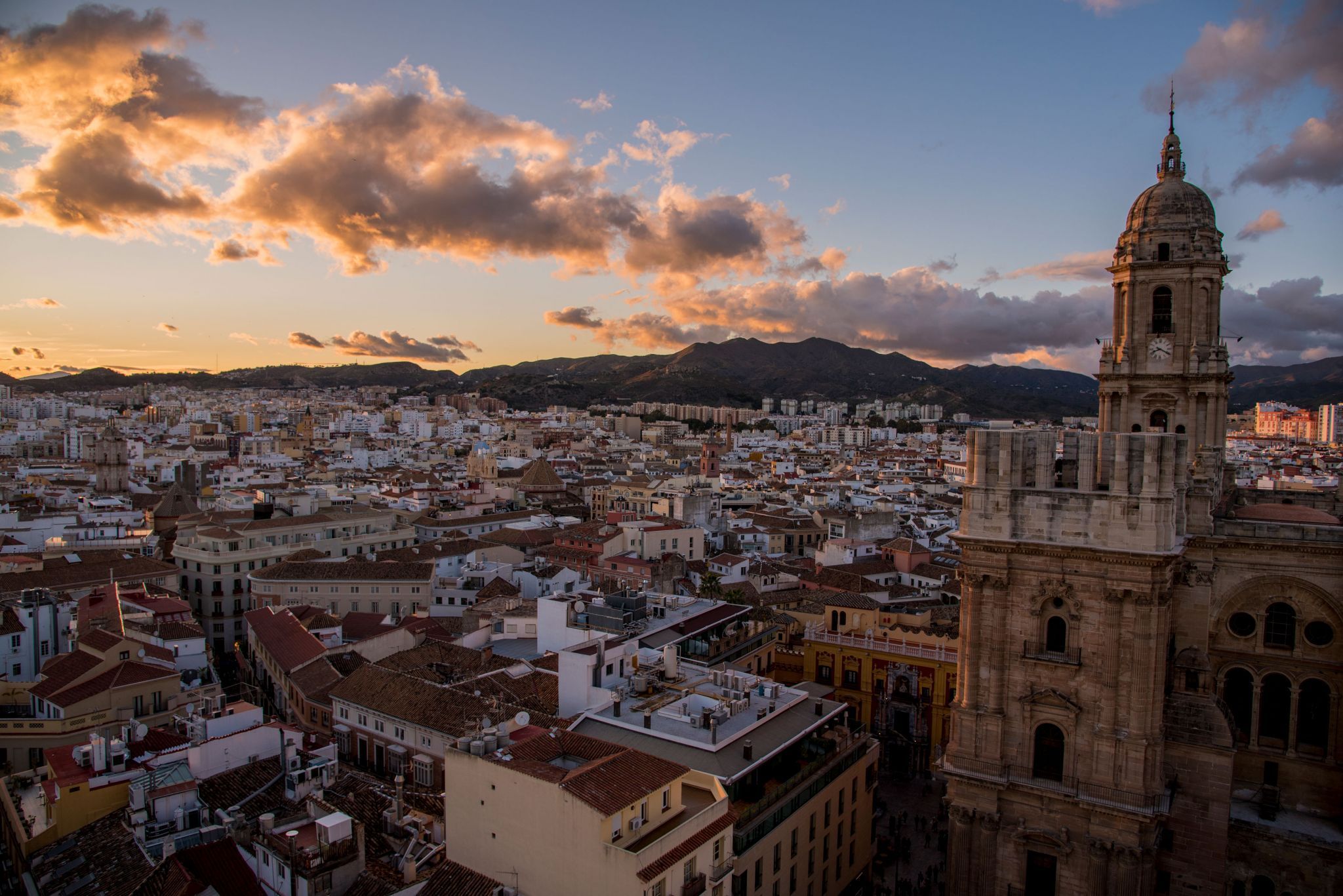 Malaga City View at sunset, Spain