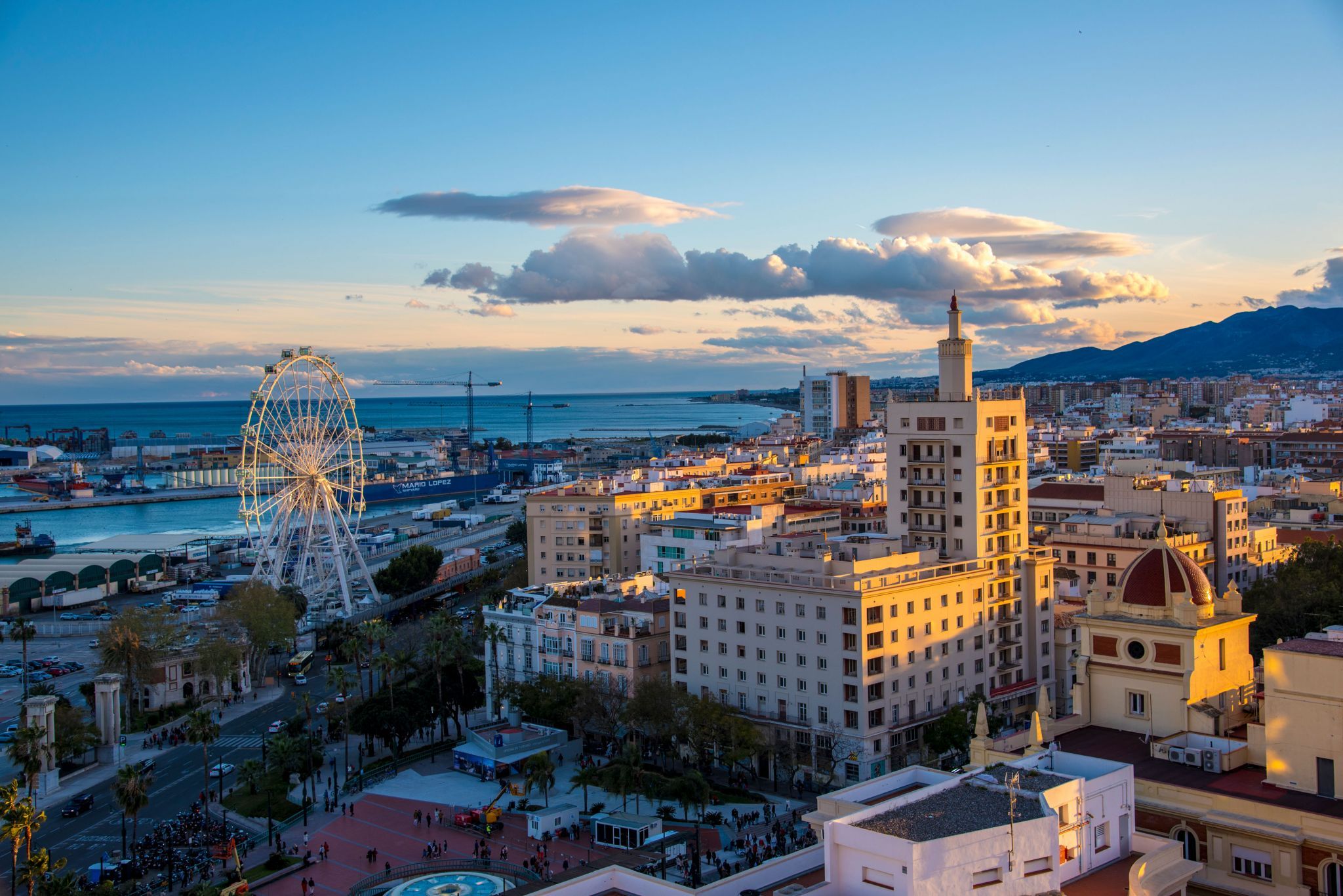 Malaga City View at sunset, Spain