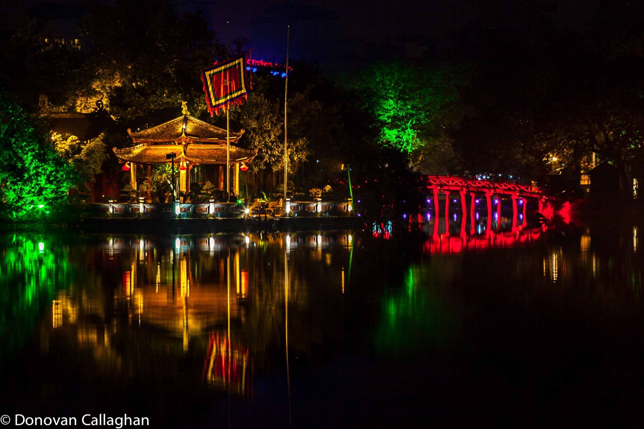 Ngoc Son Temple at night, Vietnam