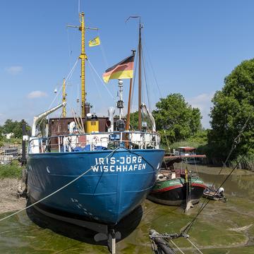 Old harbour and museum in Wischhafen, Germany