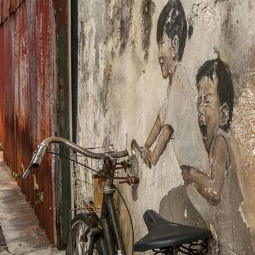 Penang Street art Georgetown 2 on bike, Malaysia