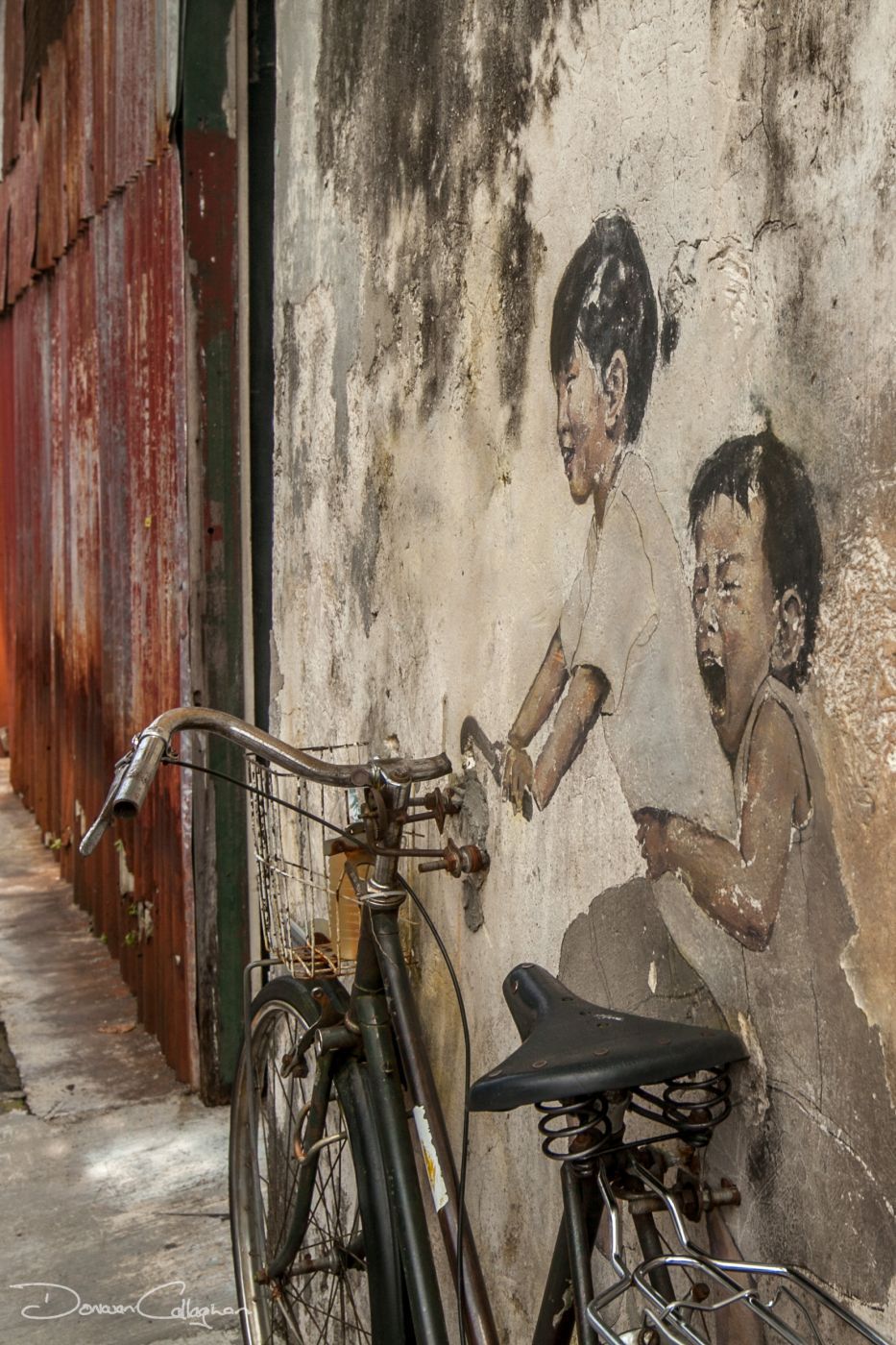 Penang Street art Georgetown 2 on bike, Malaysia