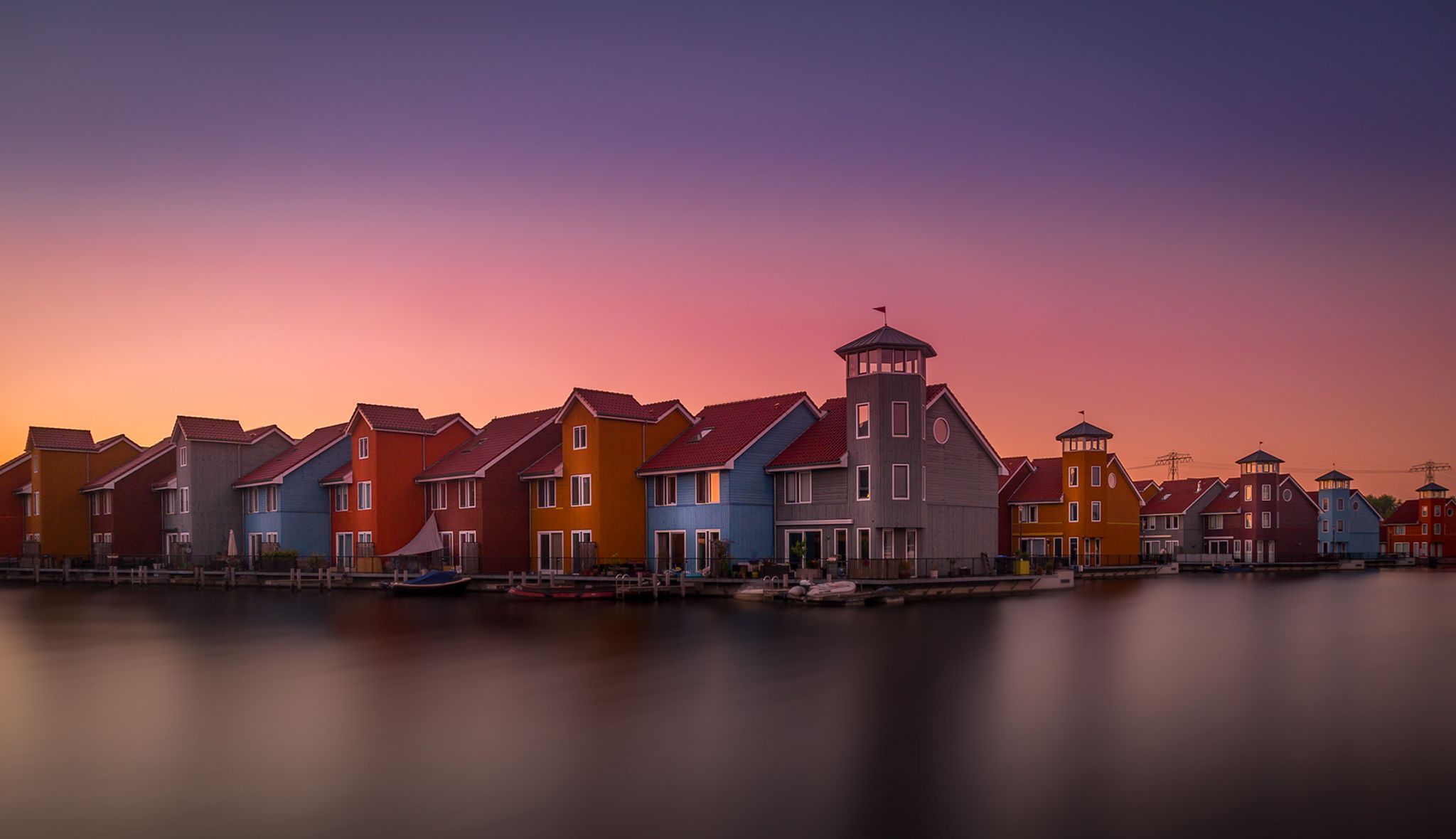 Colourful houses at Reitdiephaven, Netherlands