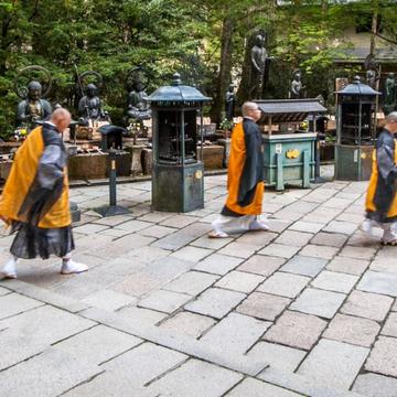 Koyasan Monks leaving after prayer, Japan