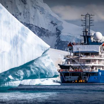 Our Boat between the Icebergs Antarctica, Antarctica
