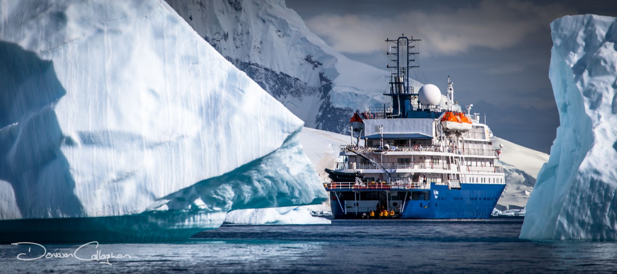 Our Boat between the Icebergs Antarctica, Antarctica