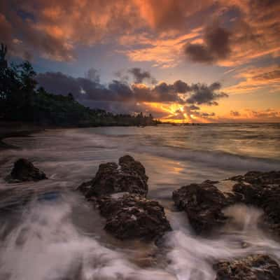 Sunset on the beach Hana, USA