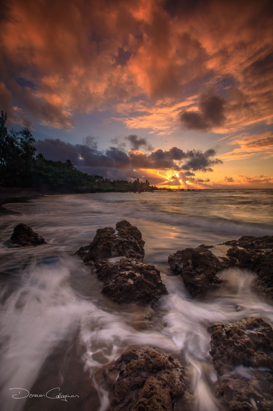 Sunset on the beach Hana, USA