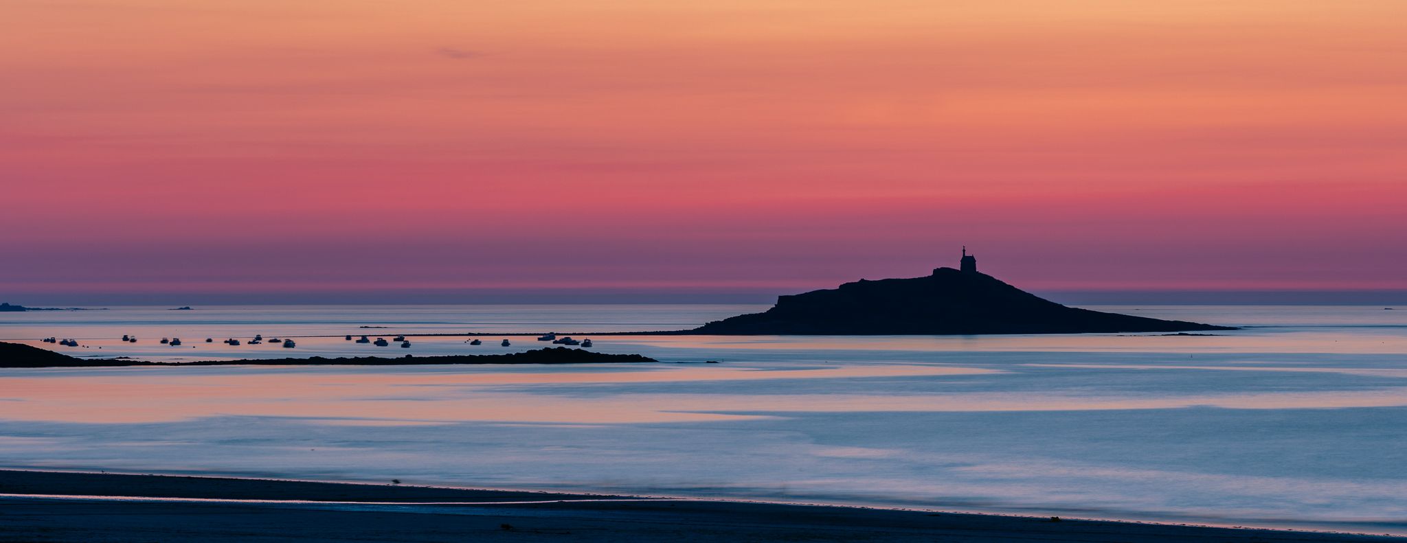 Îlot Saint-Michel at blue hour,  Sables-d'Or-les-Pins, France