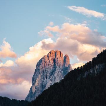 Peak of Langkofel from St. Ulrich, Italy