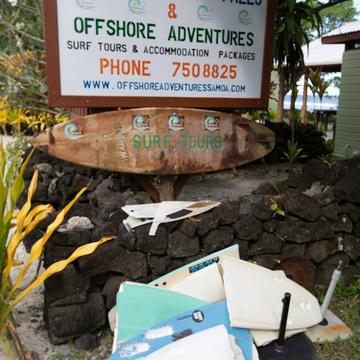 Talatau's Beach Fales broken surf boards, Samoa