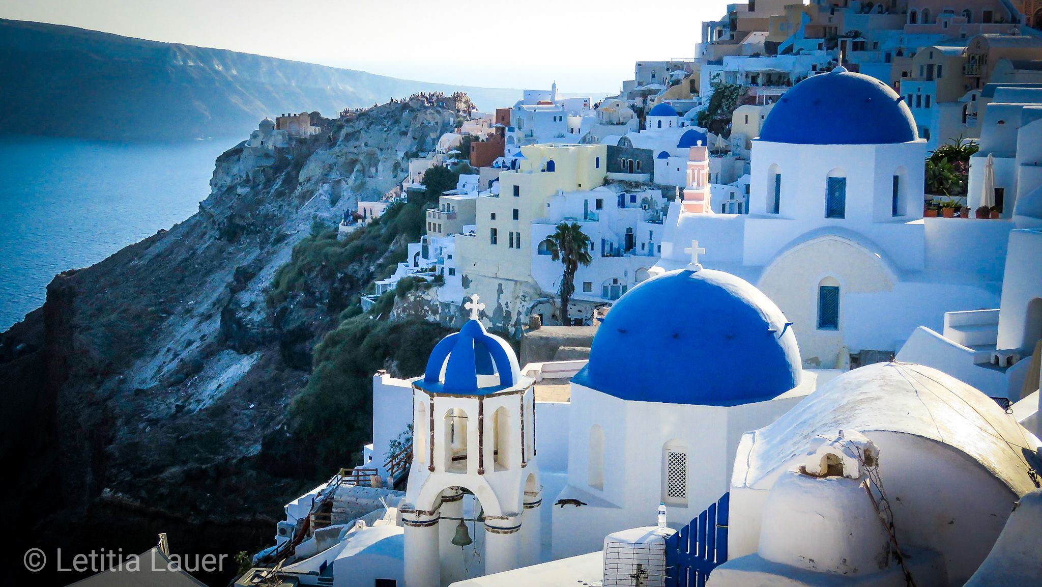3 Blue Domes In Oia, Greece