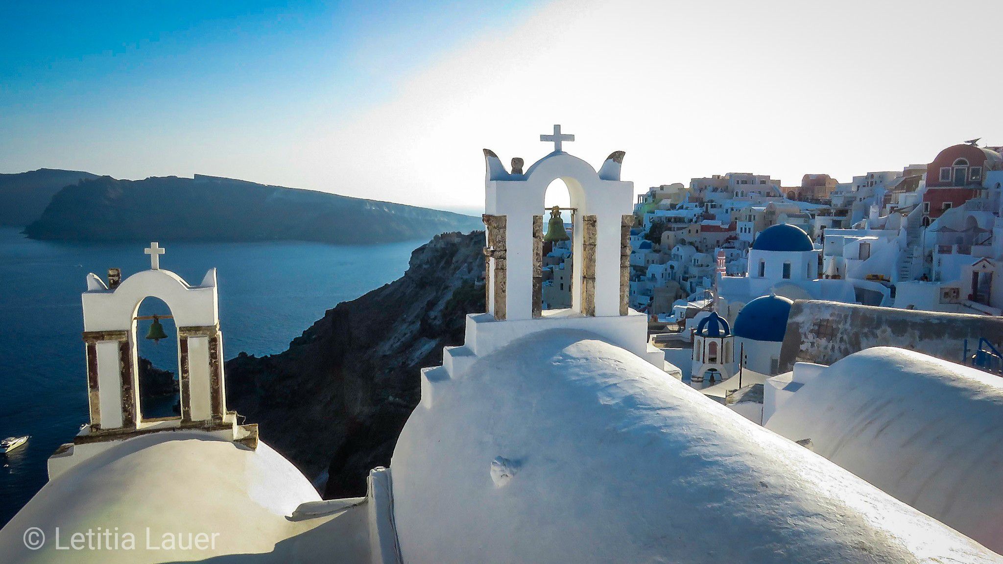 3 Blue Domes In Oia, Greece