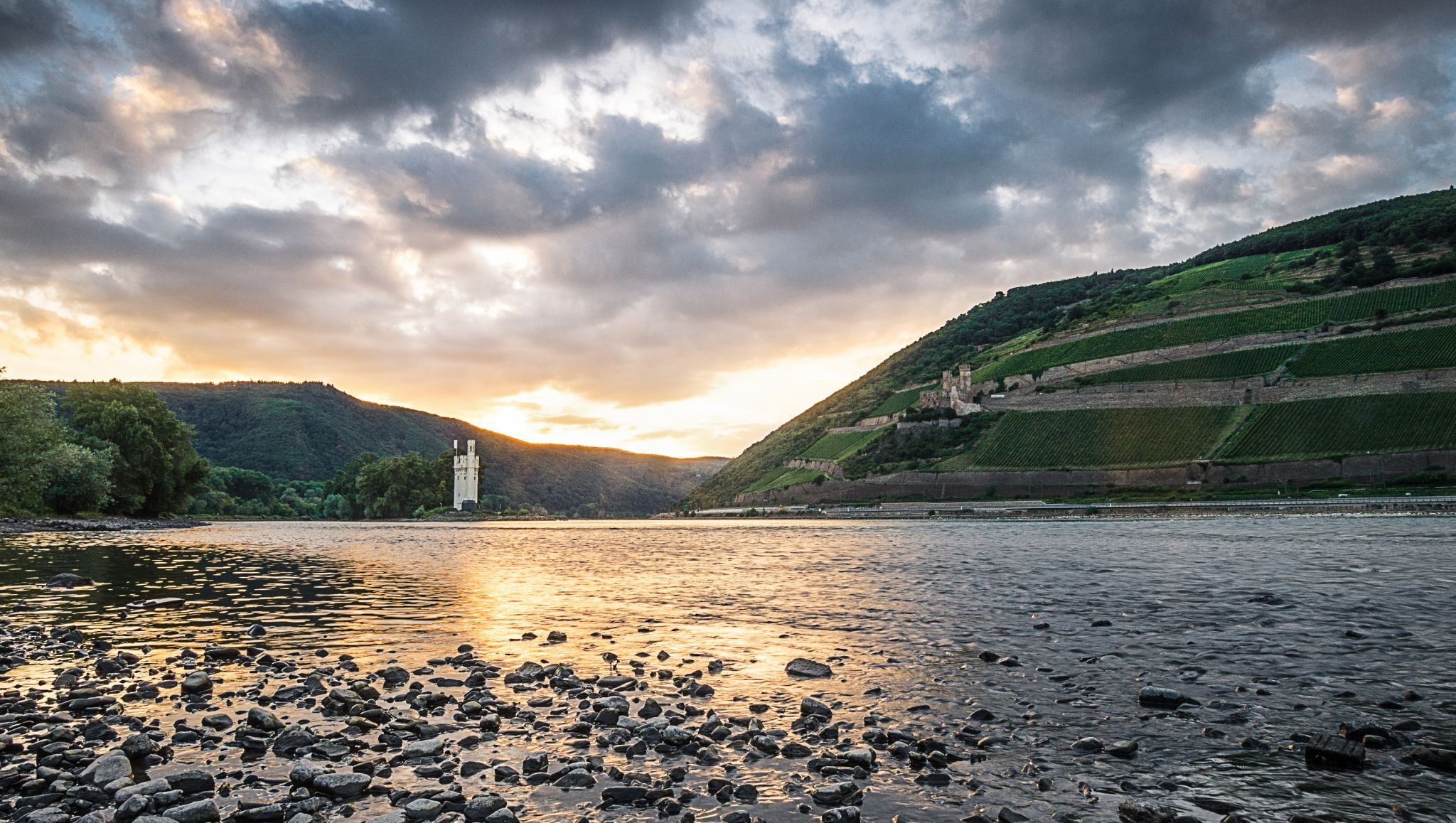 Bingen with Mäuseturm and Castle Ehrenfels, Germany