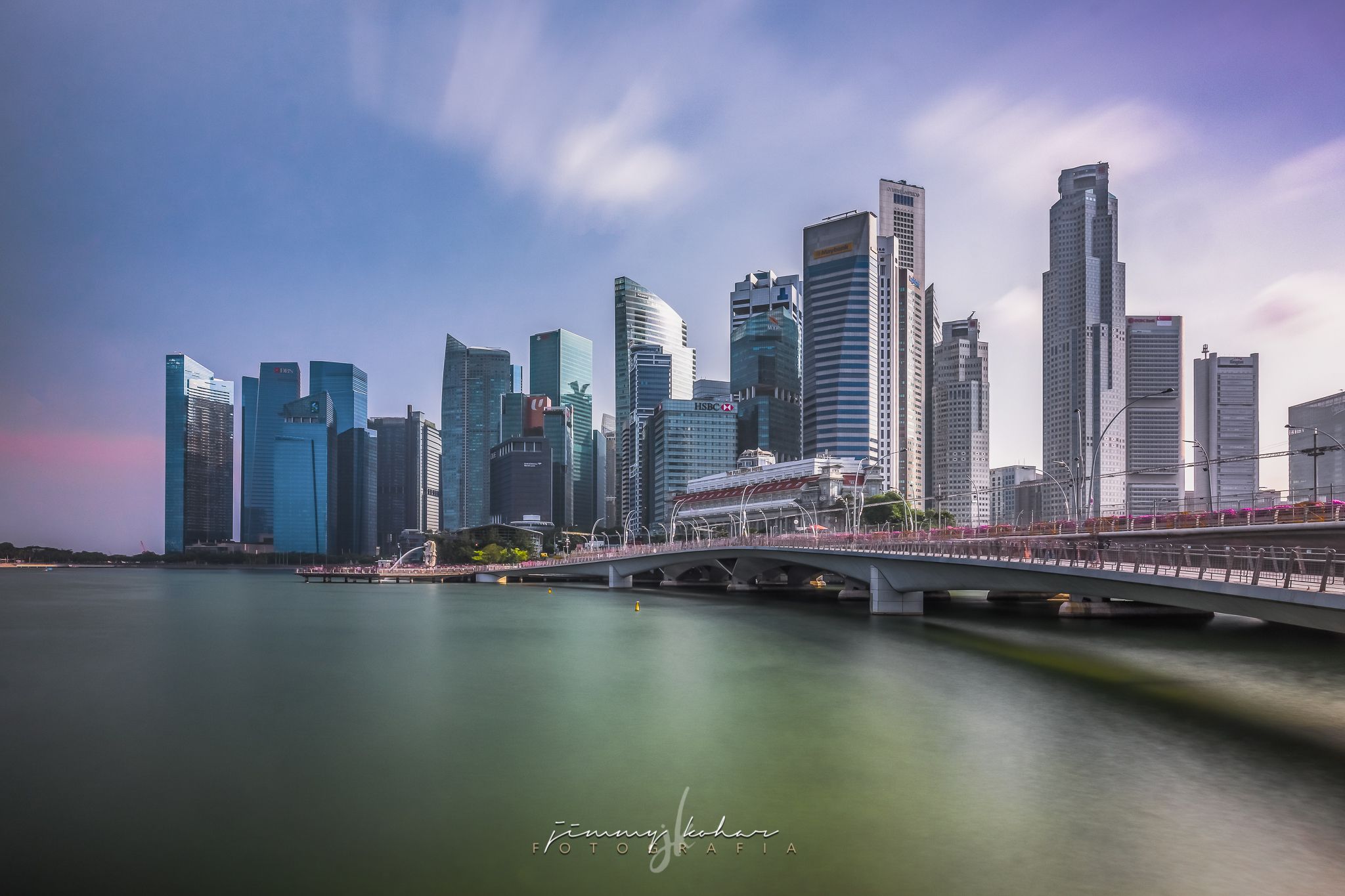 View of Financial District with Jubilee Bridge, Singapore