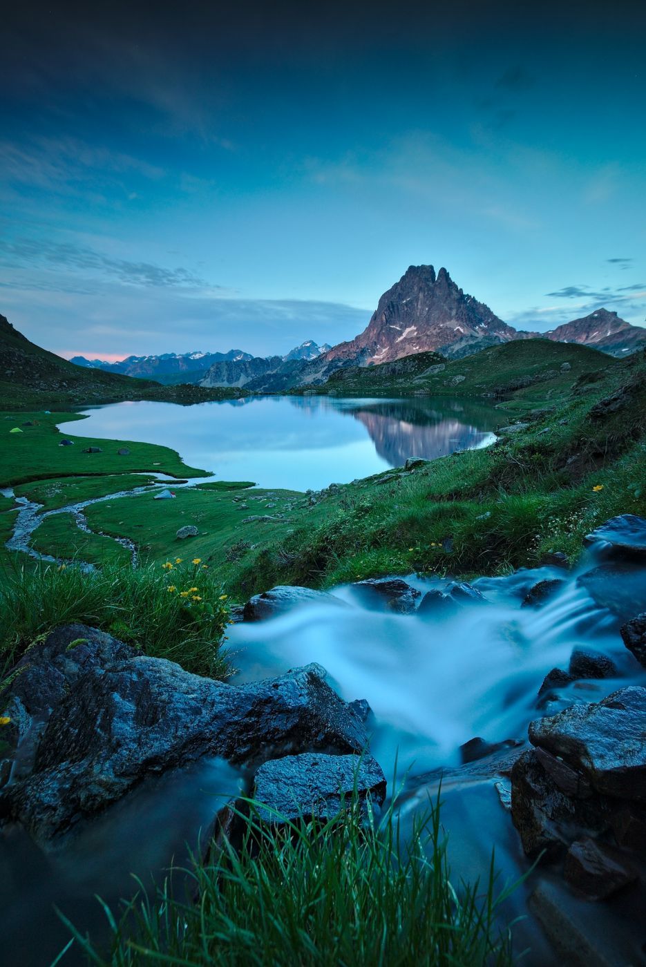 View on Ossau summit from Ayous lake, France
