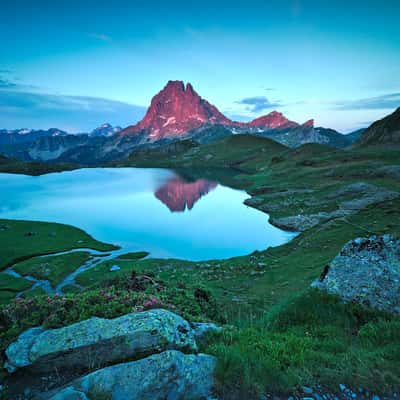 View on Ossau summit from Ayous lake, France