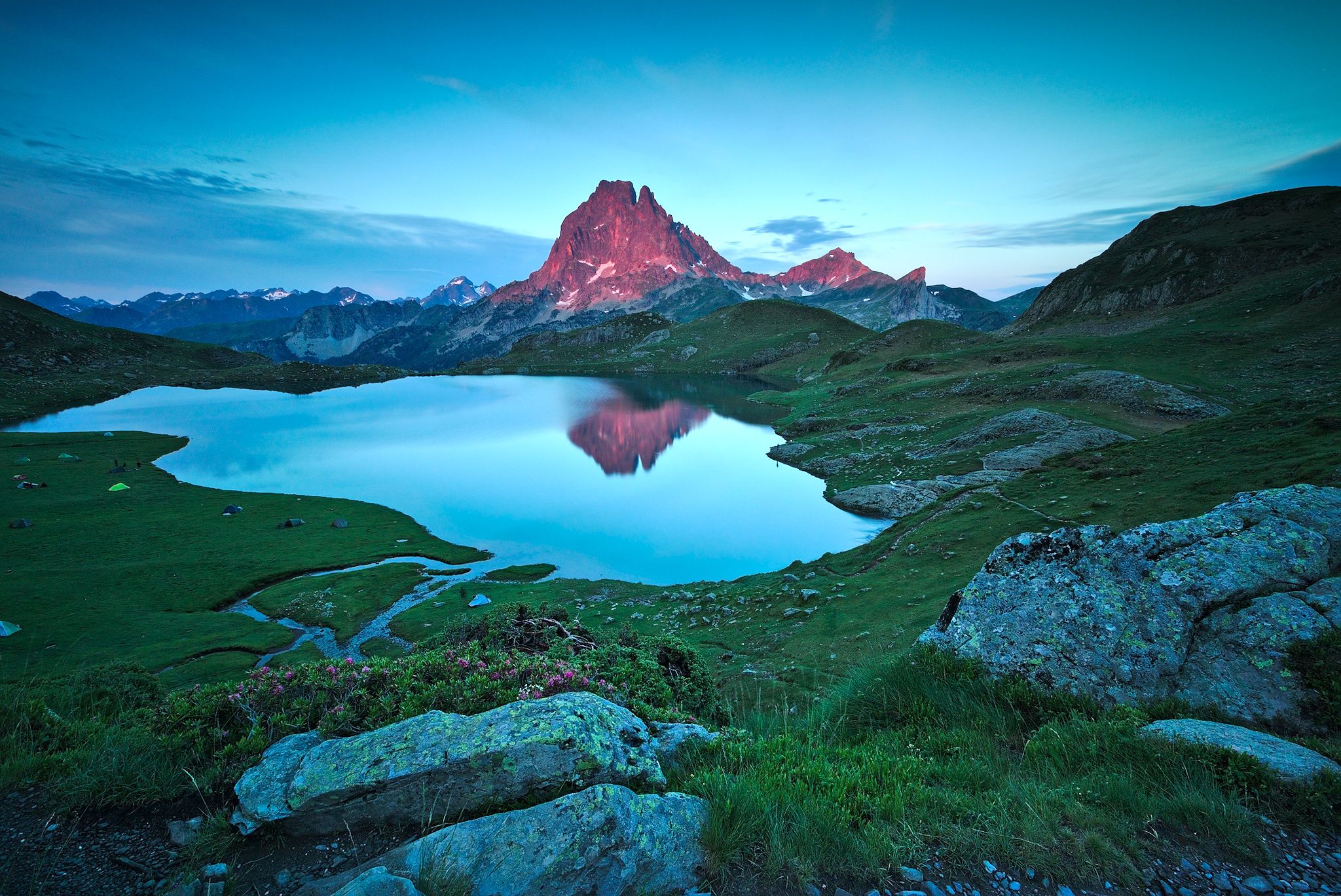 View on Ossau summit from Ayous lake, France