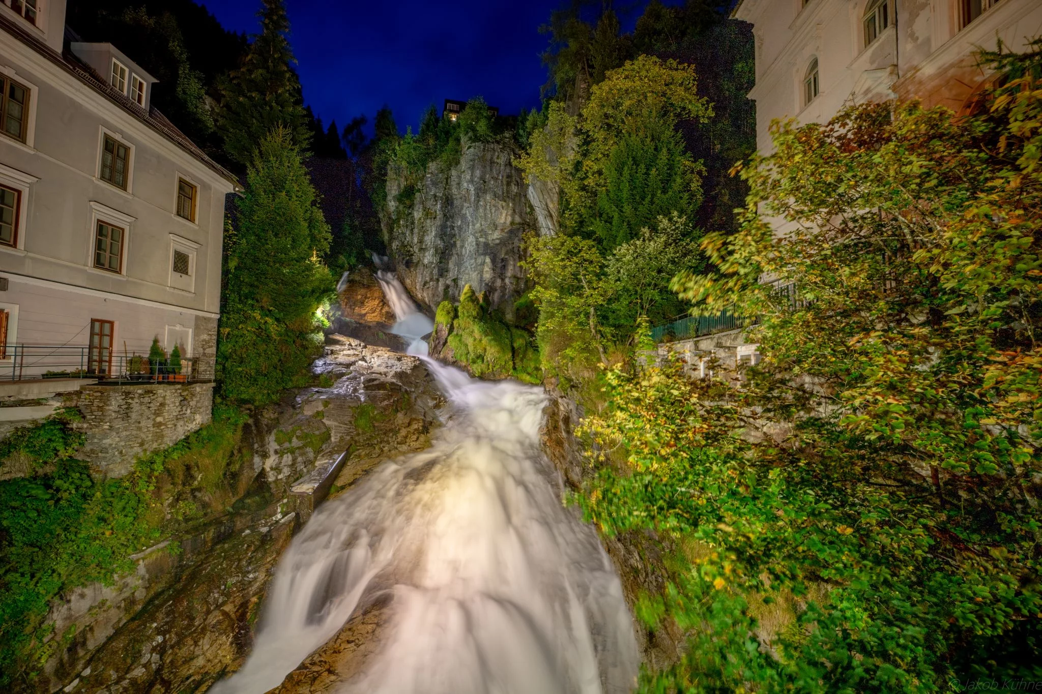 Bad Gastein Waterfall from Straubingerplatz Bridge, Austria
