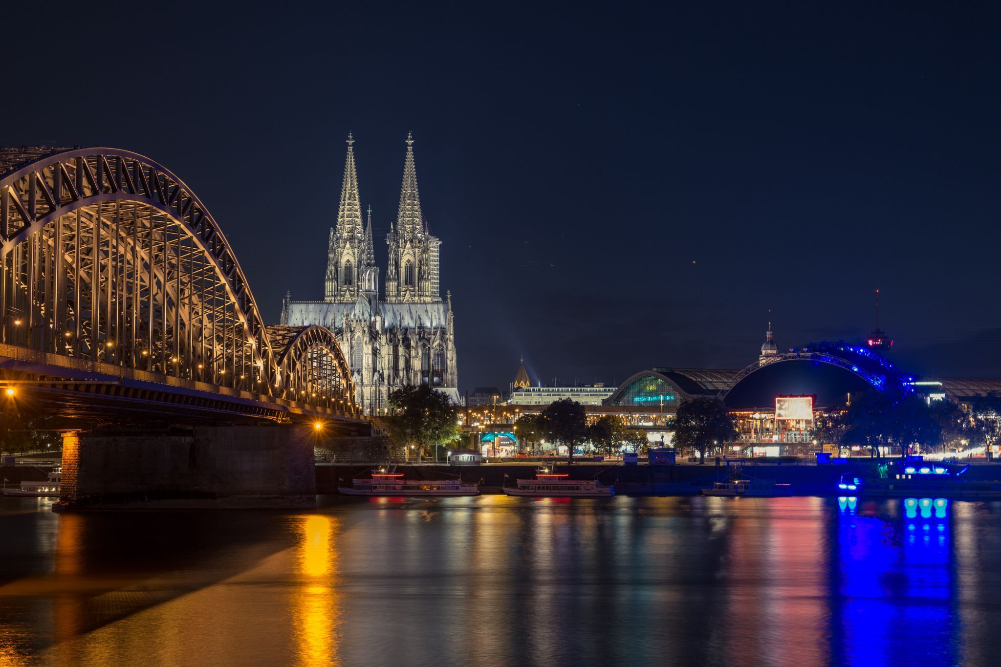 Cologne Cathedral from north of Hohenzollern Bridge, Germany