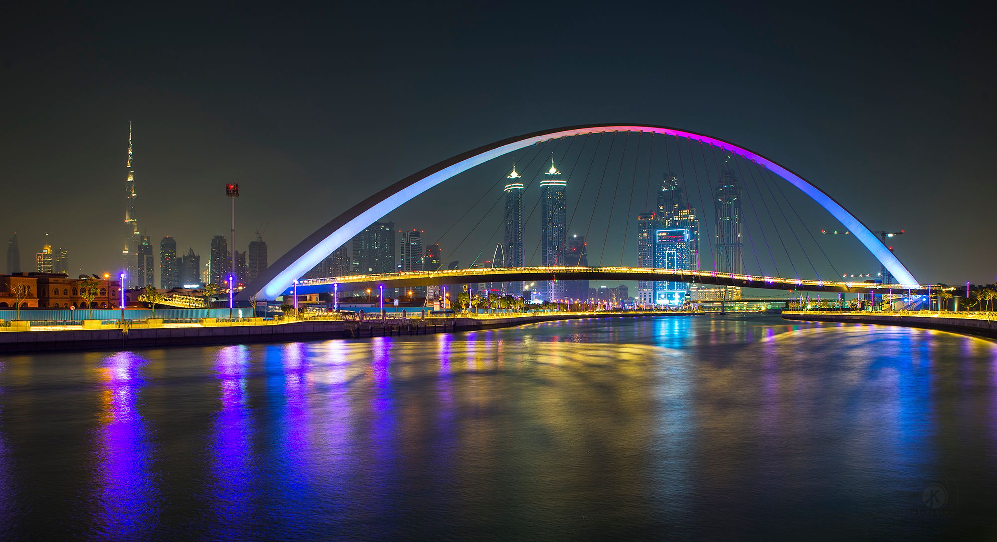 Dubai Water Canal with the Tolerance Bridge, United Arab Emirates