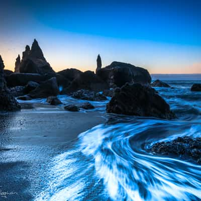 Kirkjufjara beach stacks Sunrise, Iceland