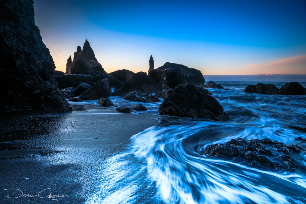 Kirkjufjara beach stacks Sunrise, Iceland