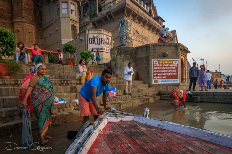 Launching a boat on the Ganges Varanasi