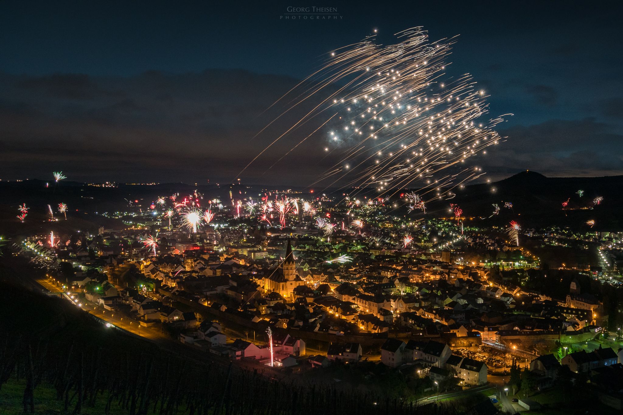New Year's Eve Firework 2018 above Bad Neuenahr-Ahrweiler, Germany